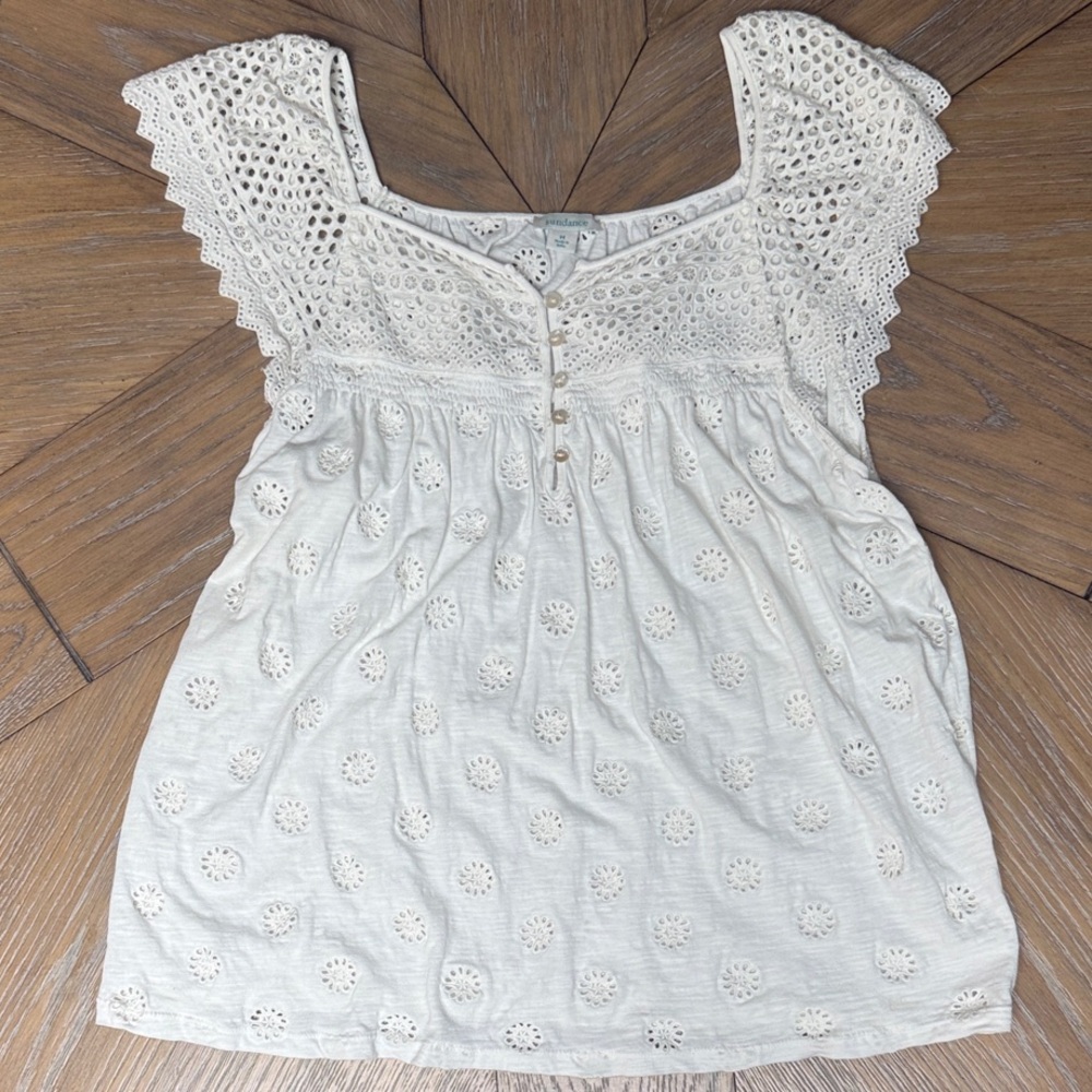 Sundance Cream Eyelet Button-Front Top